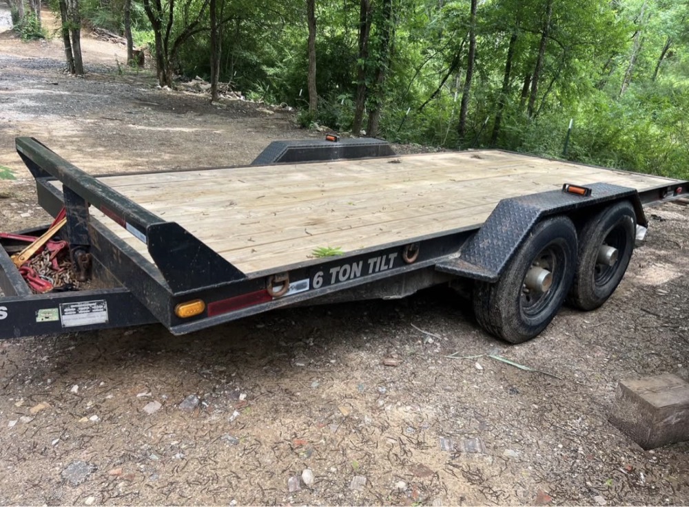 16ft flatbed tilt trailer with wooden deck, tandem axle